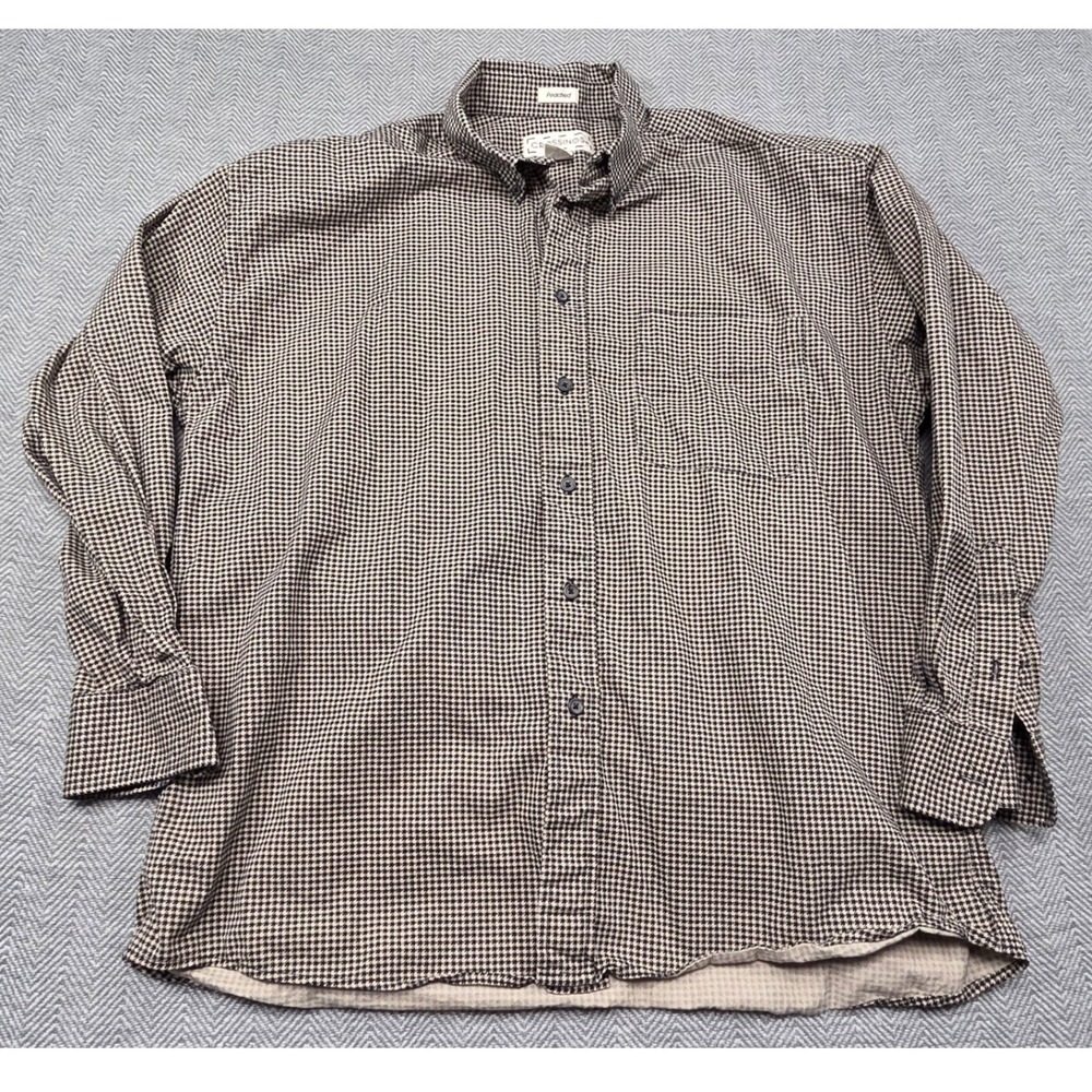 Crossings Mens Peached Cotton Houndstooth Button Down‎ Shirt Black Tan Large